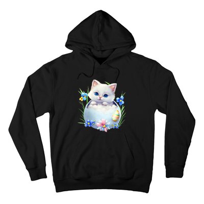 Happy Easter Cute Cat Eggs Basket Easter Day Cat Lover Hoodie