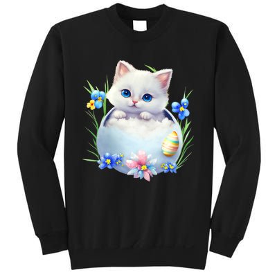 Happy Easter Cute Cat Eggs Basket Easter Day Cat Lover Sweatshirt