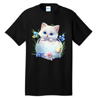 Happy Easter Cute Cat Eggs Basket Easter Day Cat Lover Tall T-Shirt