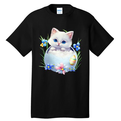 Happy Easter Cute Cat Eggs Basket Easter Day Cat Lover Tall T-Shirt