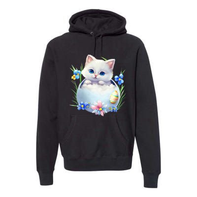 Happy Easter Cute Cat Eggs Basket Easter Day Cat Lover Premium Hoodie