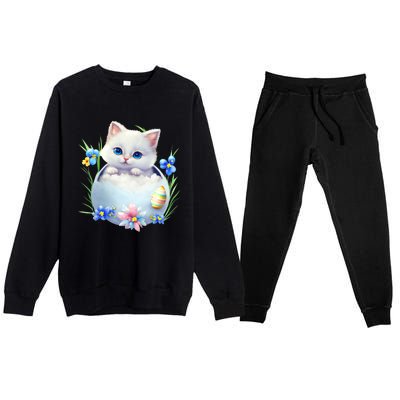 Happy Easter Cute Cat Eggs Basket Easter Day Cat Lover Premium Crewneck Sweatsuit Set