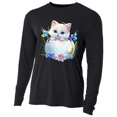 Happy Easter Cute Cat Eggs Basket Easter Day Cat Lover Cooling Performance Long Sleeve Crew