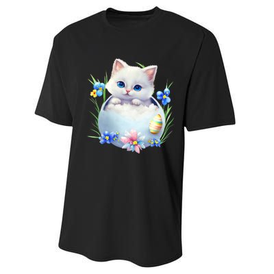 Happy Easter Cute Cat Eggs Basket Easter Day Cat Lover Performance Sprint T-Shirt