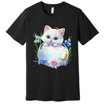 Happy Easter Cute Cat Eggs Basket Easter Day Cat Lover Premium T-Shirt