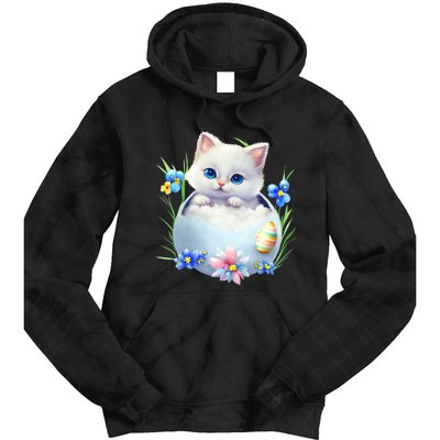 Happy Easter Cute Cat Eggs Basket Easter Day Cat Lover Tie Dye Hoodie