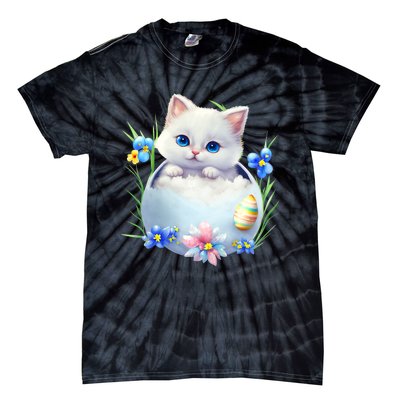 Happy Easter Cute Cat Eggs Basket Easter Day Cat Lover Tie-Dye T-Shirt