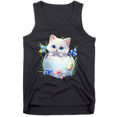 Happy Easter Cute Cat Eggs Basket Easter Day Cat Lover Tank Top