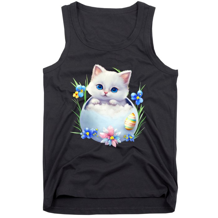 Happy Easter Cute Cat Eggs Basket Easter Day Cat Lover Tank Top