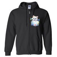 Happy Easter Cute Cat Eggs Basket Easter Day Cat Lover Full Zip Hoodie