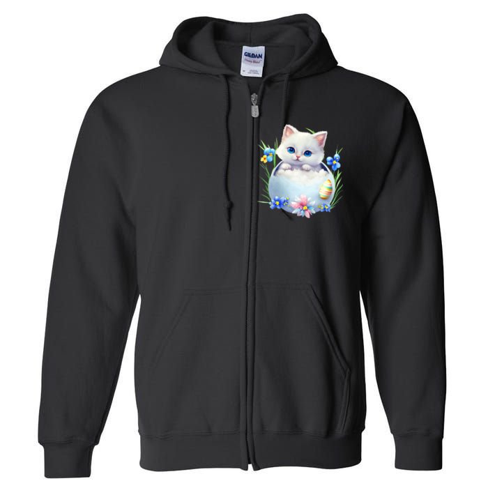 Happy Easter Cute Cat Eggs Basket Easter Day Cat Lover Full Zip Hoodie