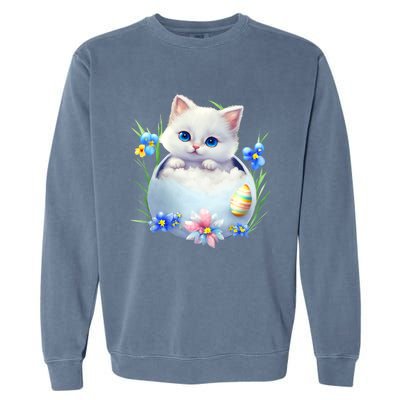 Happy Easter Cute Cat Eggs Basket Easter Day Cat Lover Garment-Dyed Sweatshirt