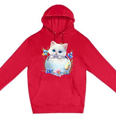 Happy Easter Cute Cat Eggs Basket Easter Day Cat Lover Premium Pullover Hoodie