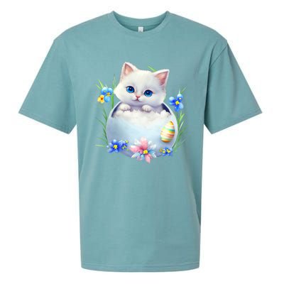 Happy Easter Cute Cat Eggs Basket Easter Day Cat Lover Sueded Cloud Jersey T-Shirt