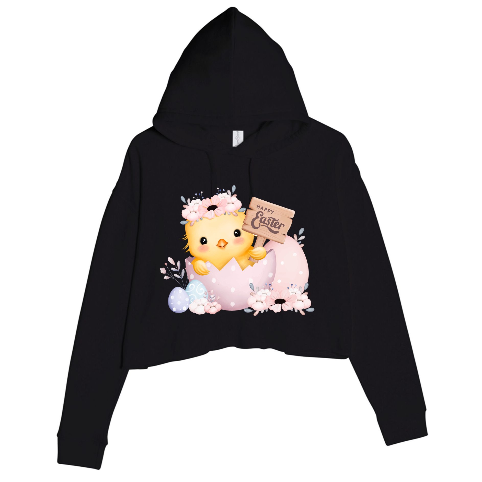 Happy Easter Cute Chick Easter Sunday Crop Fleece Hoodie
