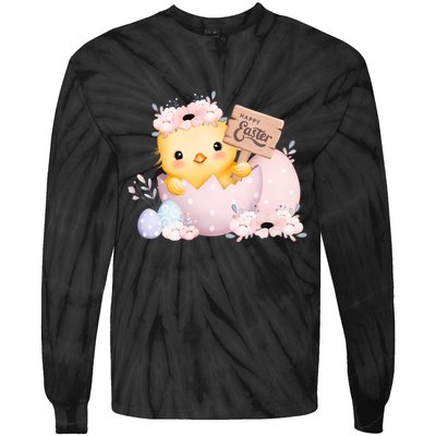 Happy Easter Cute Chick Easter Sunday Tie-Dye Long Sleeve Shirt