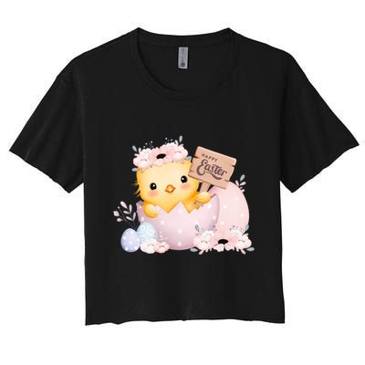Happy Easter Cute Chick Easter Sunday Crop Top