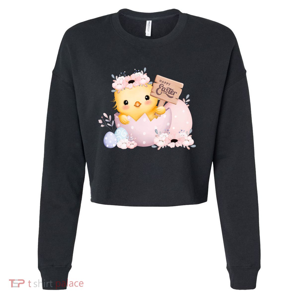 Happy Easter Cute Chick Easter Sunday Cropped Pullover Crew