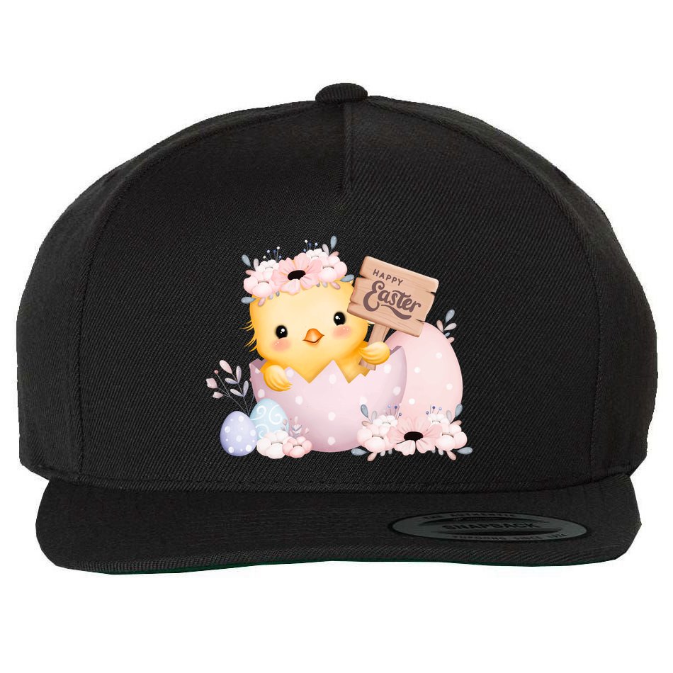 Happy Easter Cute Chick Easter Sunday Wool Snapback Cap