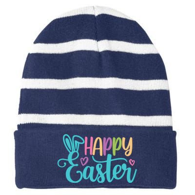 Happy Easter Cute Holiday Striped Beanie with Solid Band