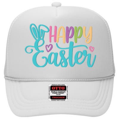 Happy Easter Cute Holiday High Crown Mesh Back Trucker Hat