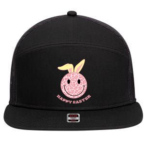 Happy Easter Cute Smile Face Pink Patterns 7 Panel Mesh Trucker Snapback Hat