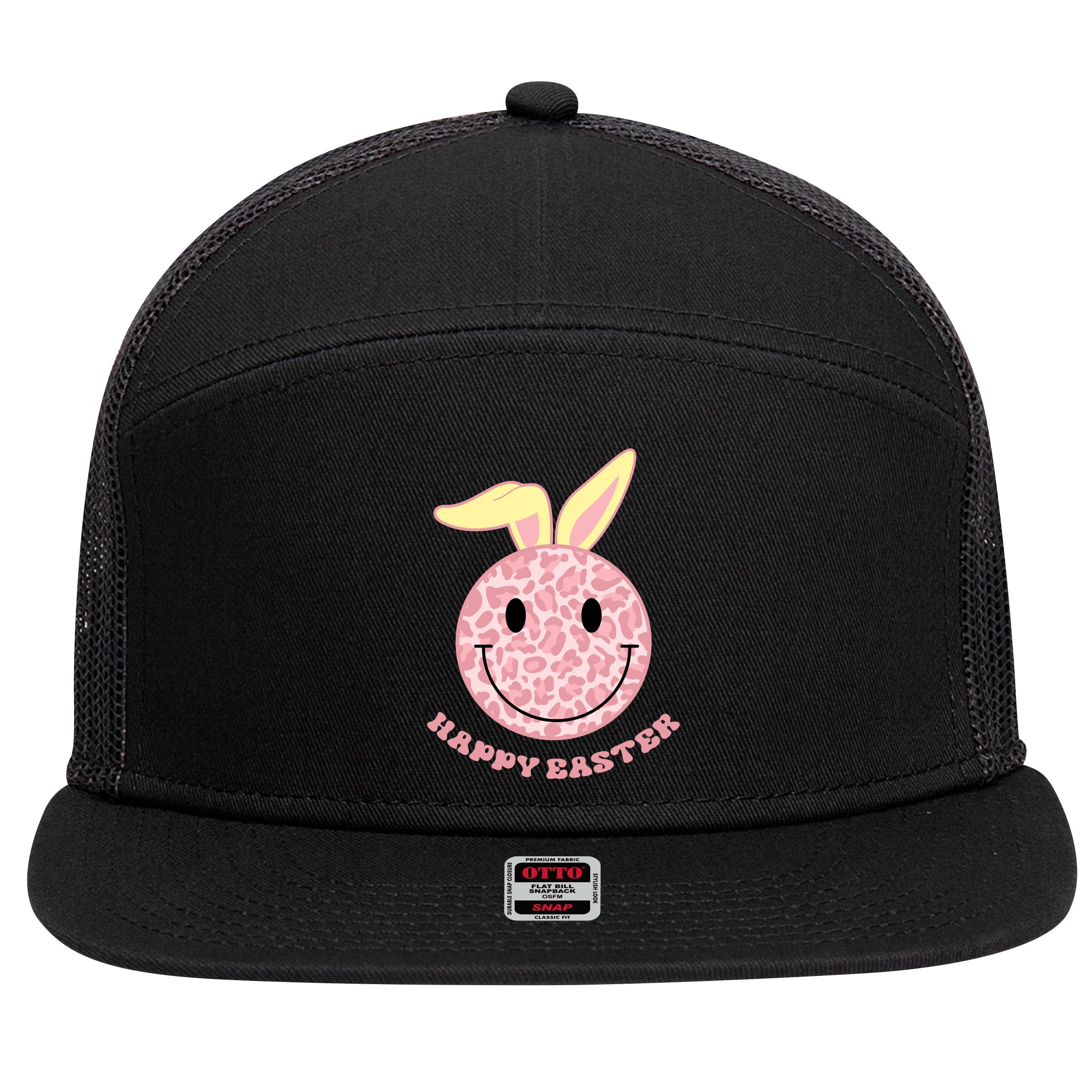 Happy Easter Cute Smile Face Pink Patterns 7 Panel Mesh Trucker Snapback Hat