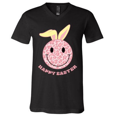 Happy Easter Cute Smile Face Pink Patterns V-Neck T-Shirt