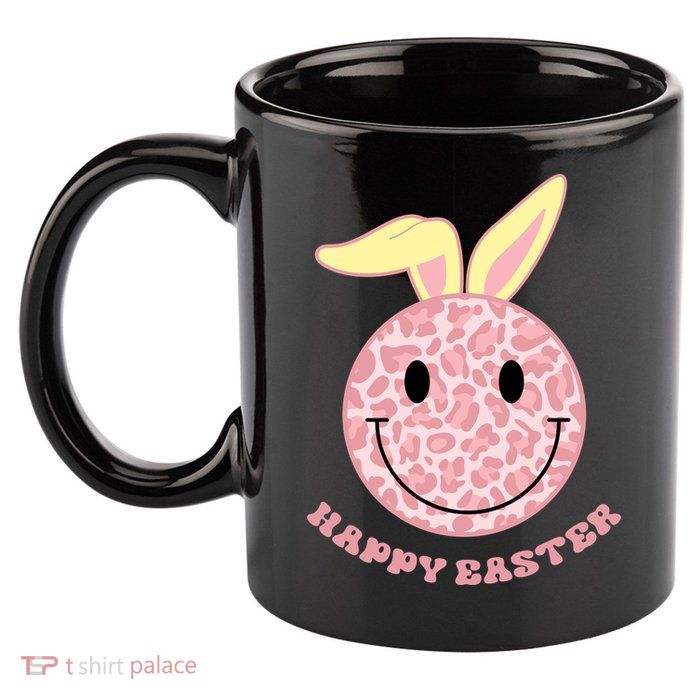 Happy Easter Cute Smile Face Pink Patterns 11oz C Handle Ceramic Mug
