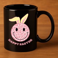 Happy Easter Cute Smile Face Pink Patterns 11oz C Handle Ceramic Mug
