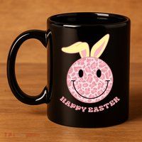 Happy Easter Cute Smile Face Pink Patterns 11oz C Handle Ceramic Mug