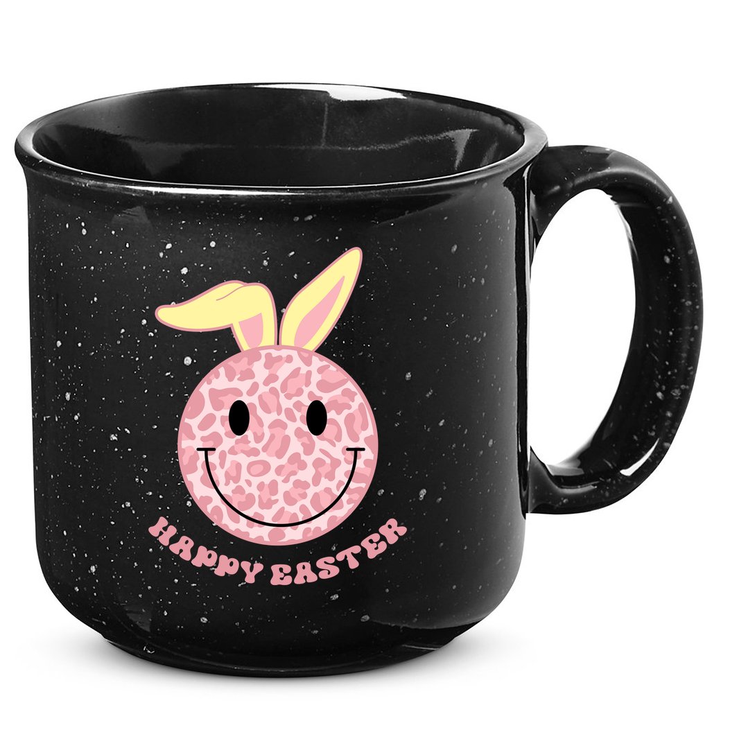 Happy Easter Cute Smile Face Pink Patterns 15oz Campfire Ceramic Mug