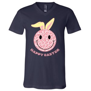 Happy Easter Cute Smile Face Pink Patterns V-Neck T-Shirt