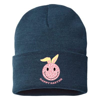 Happy Easter Cute Smile Face Pink Patterns Sustainable Knit Beanie