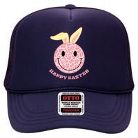 Happy Easter Cute Smile Face Pink Patterns High Crown Mesh Back Trucker Hat