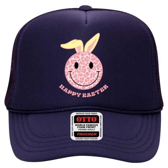 Happy Easter Cute Smile Face Pink Patterns High Crown Mesh Back Trucker Hat