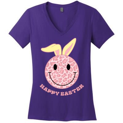 Happy Easter Cute Smile Face Pink Patterns Women's V-Neck T-Shirt