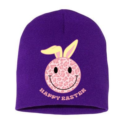 Happy Easter Cute Smile Face Pink Patterns Short Acrylic Beanie