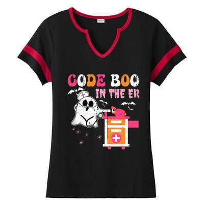 Halloween ER Costume Code Boo In The ER Nurse Crew Ghost Ladies Halftime Notch Neck Tee