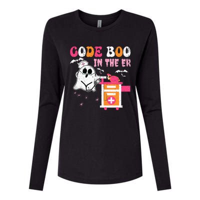 Halloween ER Costume Code Boo In The ER Nurse Crew Ghost Womens Cotton Relaxed Long Sleeve T-Shirt