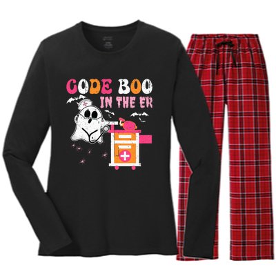 Halloween ER Costume Code Boo In The ER Nurse Crew Ghost Women's Long Sleeve Flannel Pajama Set 