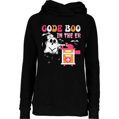 Halloween ER Costume Code Boo In The ER Nurse Crew Ghost Womens Funnel Neck Pullover Hood