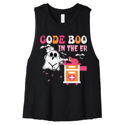 Halloween ER Costume Code Boo In The ER Nurse Crew Ghost Women's Racerback Cropped Tank