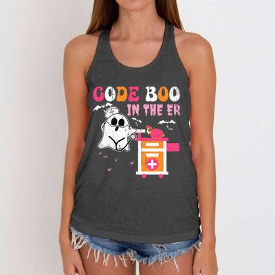 Halloween ER Costume Code Boo In The ER Nurse Crew Ghost Women's Knotted Racerback Tank