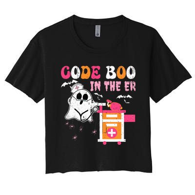 Halloween ER Costume Code Boo In The ER Nurse Crew Ghost Women's Crop Top Tee