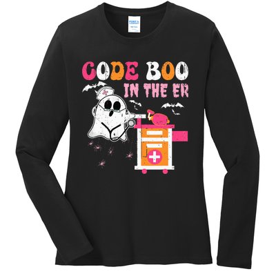 Halloween ER Costume Code Boo In The ER Nurse Crew Ghost Ladies Long Sleeve Shirt