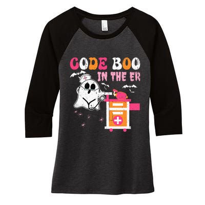 Halloween ER Costume Code Boo In The ER Nurse Crew Ghost Women's Tri-Blend 3/4-Sleeve Raglan Shirt