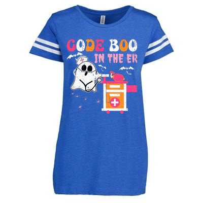 Halloween ER Costume Code Boo In The ER Nurse Crew Ghost Enza Ladies Jersey Football T-Shirt