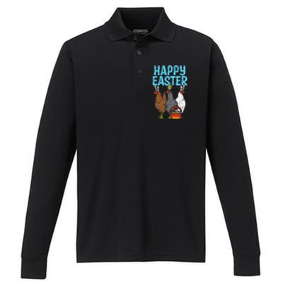 Happy Easter Chicken Bunnies Egg Poultry Farm Animal Farmer Performance Long Sleeve Polo