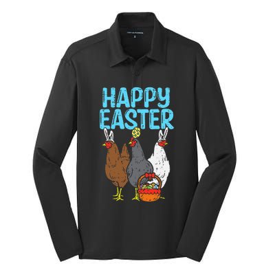 Happy Easter Chicken Bunnies Egg Poultry Farm Animal Farmer Silk Touch Performance Long Sleeve Polo